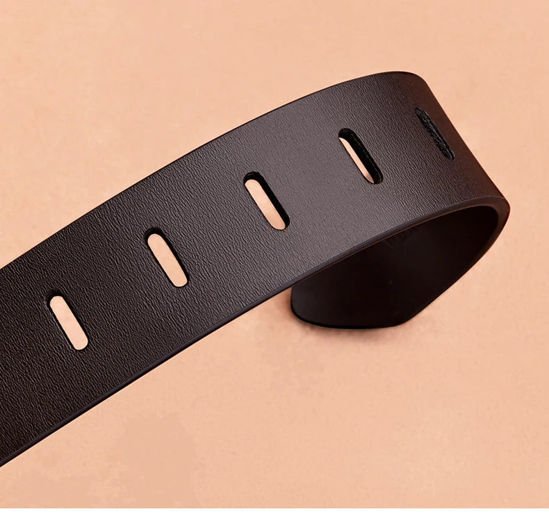 Cowhide Leather Belt With Needle Buckle — Dark Brown | KIMLUD