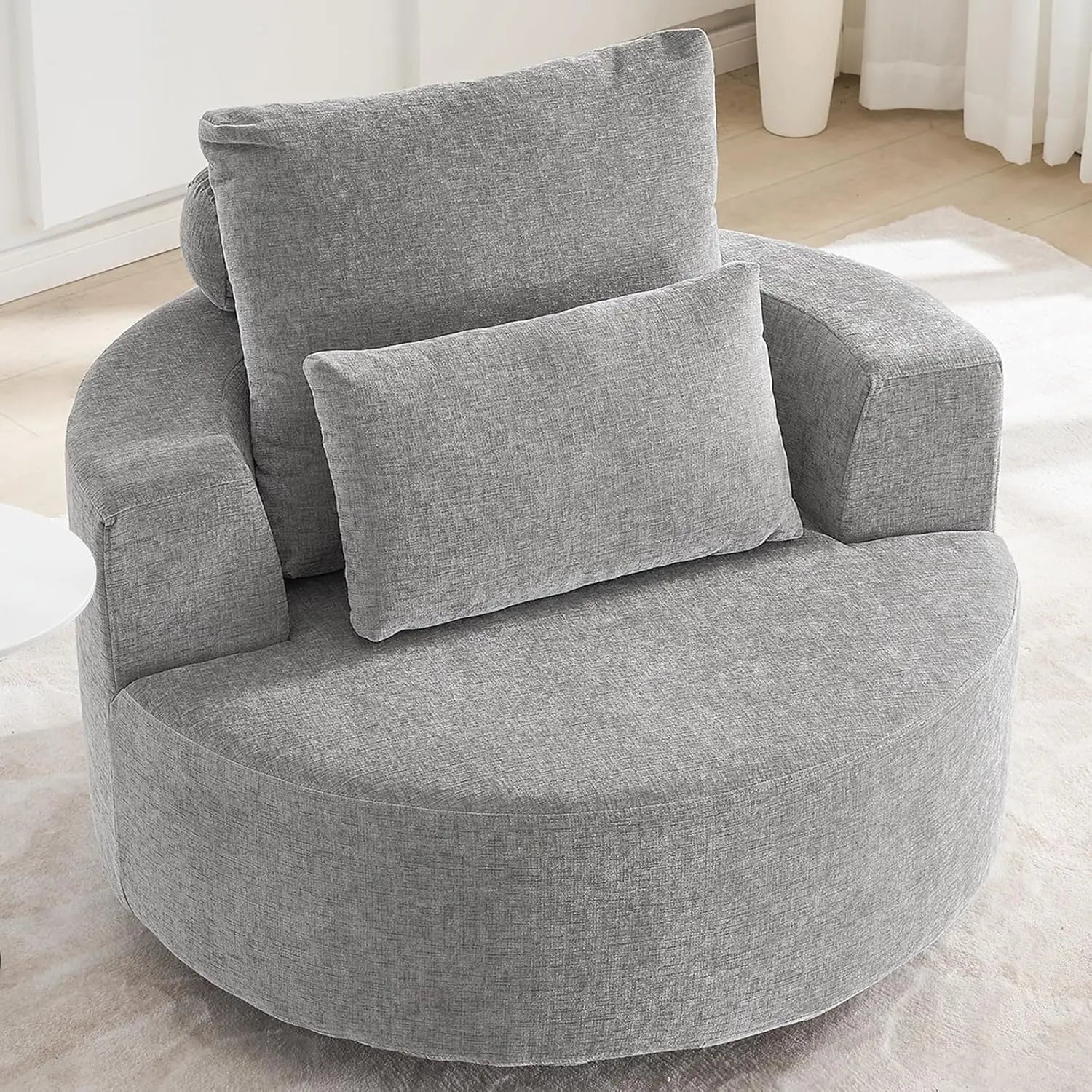Furnimart Oversized Barrel Accent Chair, 360° Swivel Round Upholstered Sofa, Chenille High-Resilience Sponge, No Assembly Wide S