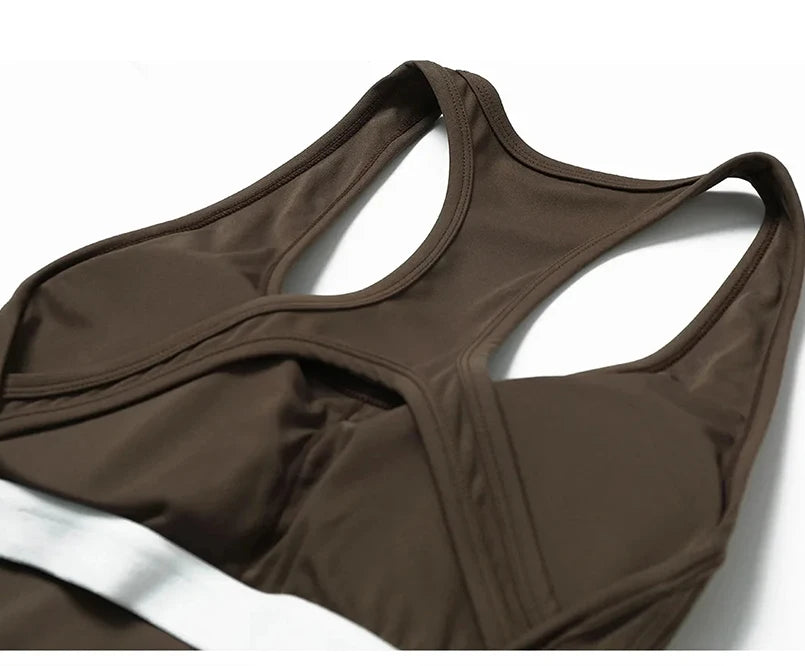 Nylon Tracksuit Jumpsuit Bodysuit — Athletic One-Piece Yoga Set — Black | KIMLUD