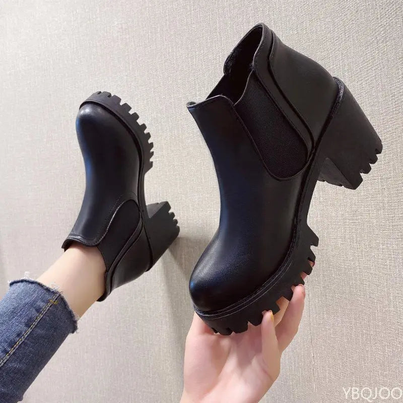 Autumn Winter New Coarse Heel Thick Bottom Fashionable Versatile Short Boots Casual Comfortable Women's High Heels