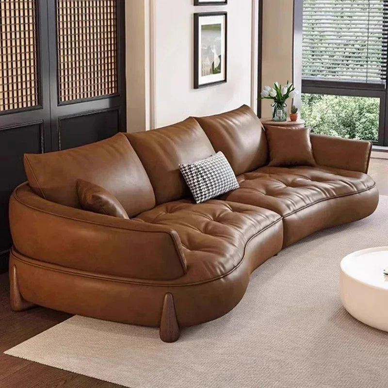 Wood Brown European Sofas Waterproof Armrest Luxury Floor Lounges Couch Puffs Nordic Designer Divani 2 Posti Unique Furniture
