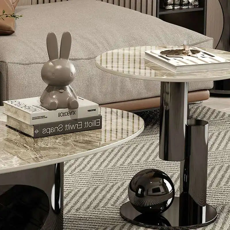 Marble Effect Coffee Table Nordic Oval — White | KIMLUD