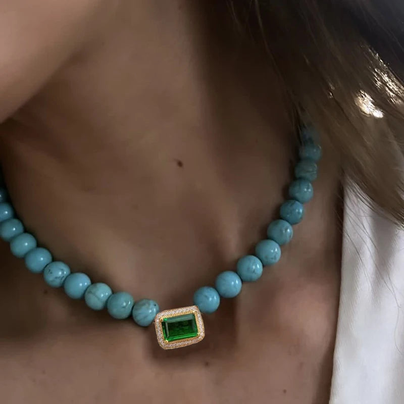 Handmade Lucite Beaded Pearl Choker Necklace — Blue | KIMLUD