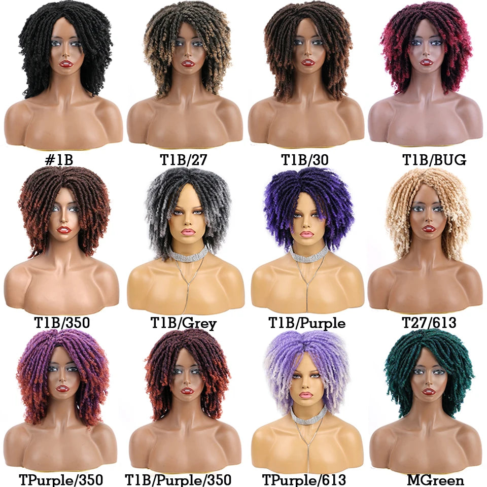 Short Dreadlock Wig Curly Synthetic Twist Faux Locs — Multicolor | KIMLUD