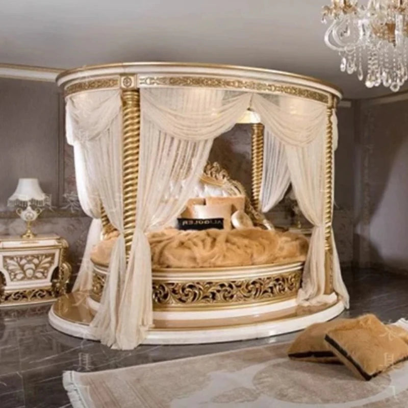 European Luxury Round Bed Castle Wood Bedroom Wedding Double Bed Comfortable Adult High Quality Letto Matrimoniale Furniture