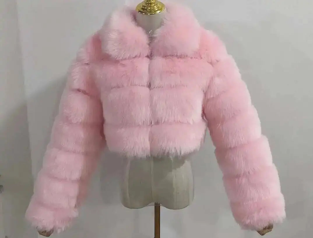 DEAT Fashion Women's Faux Fur Coat Lapel Zipper Long Sleeves Loose Thick Imitation Fur Short Jacket Winter New 7AB6103