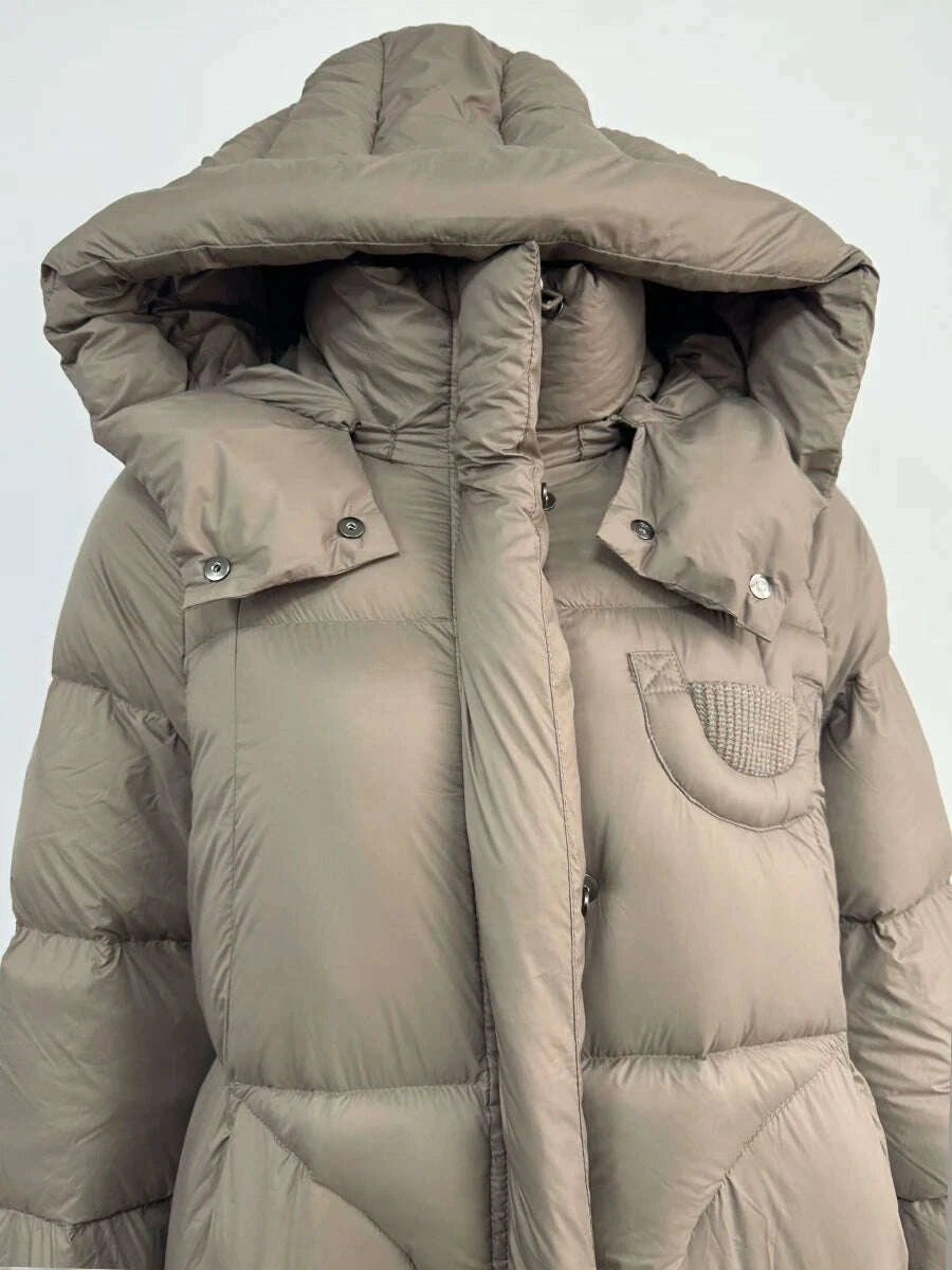 KIMLUD, Hirsionsan Winter Long Solid Hooded Puffer Clothing Women Loose Casual White Duck Down Jackets Retro Streetwear Simple Warm Coat, KIMLUD Womens Clothes