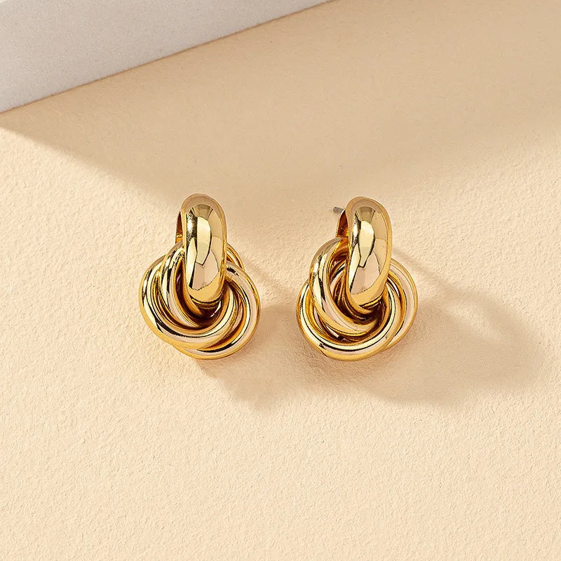 Gold-Tone Geometric Irregular Striped Large Ear Buckle Earrings — Gold | KIMLUD