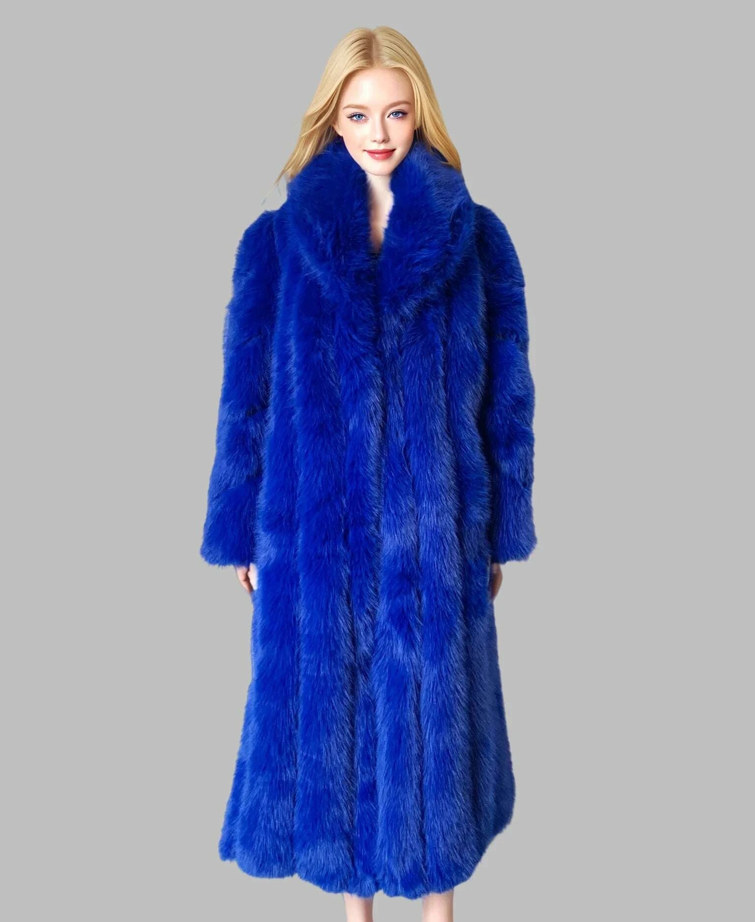 KIMLUD, Chic Oriented Women's Faux Grass Outerwear Fashionable Casual Comfort Autumn-Winter Long Solid Color Lapel Faux Grass Coat, KIMLUD Womens Clothes