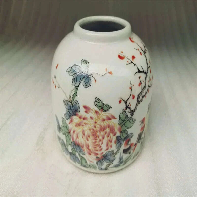 KIMLUD, Chinese Old Porcelain Vase Pastel Flower & Bird Pattern Storage Jar Antique Collectible Decorative Piece, KIMLUD Womens Clothes