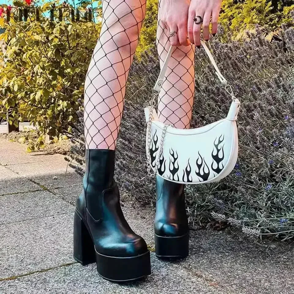 Platform Heel Boots – Knee High Boots – Black | KIMLUD