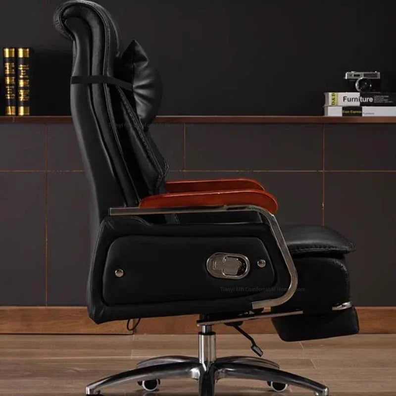 Leather Accent Office Chair Ergonomic Mobile — Brown | KIMLUD