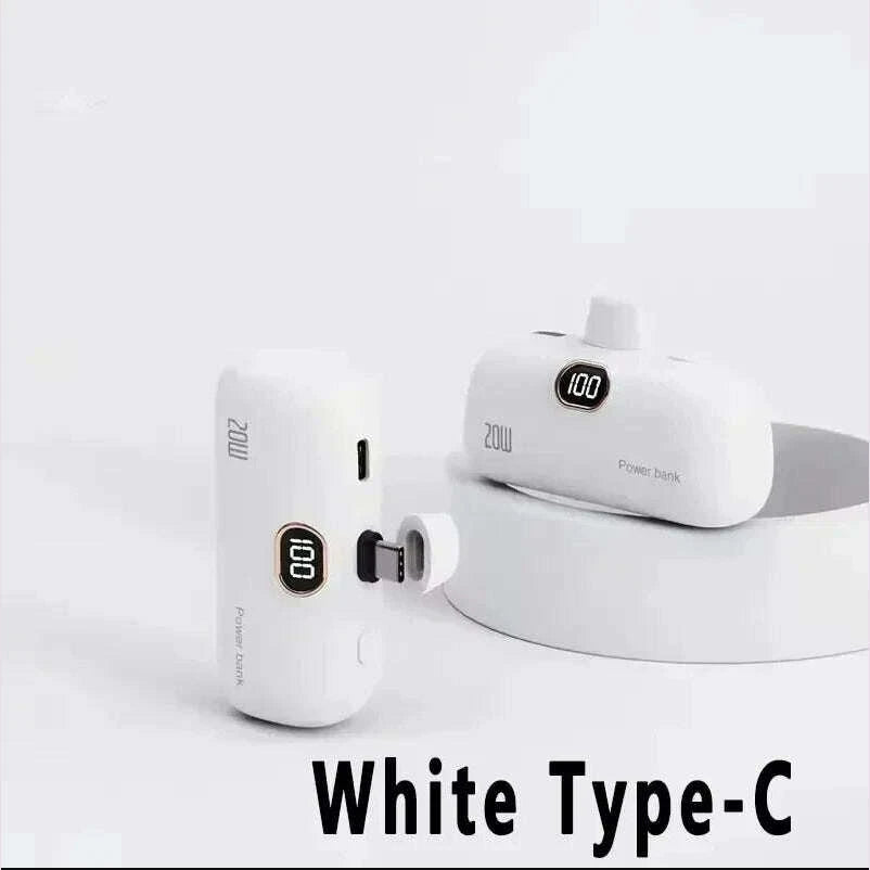 KIMLUD, Mini Power Bank 2000/5000mAh Built Cable Portable Mobile Charger Fast Charger Spare Battery Capsule Power bank For iPhone Type-C, KIMLUD Womens Clothes