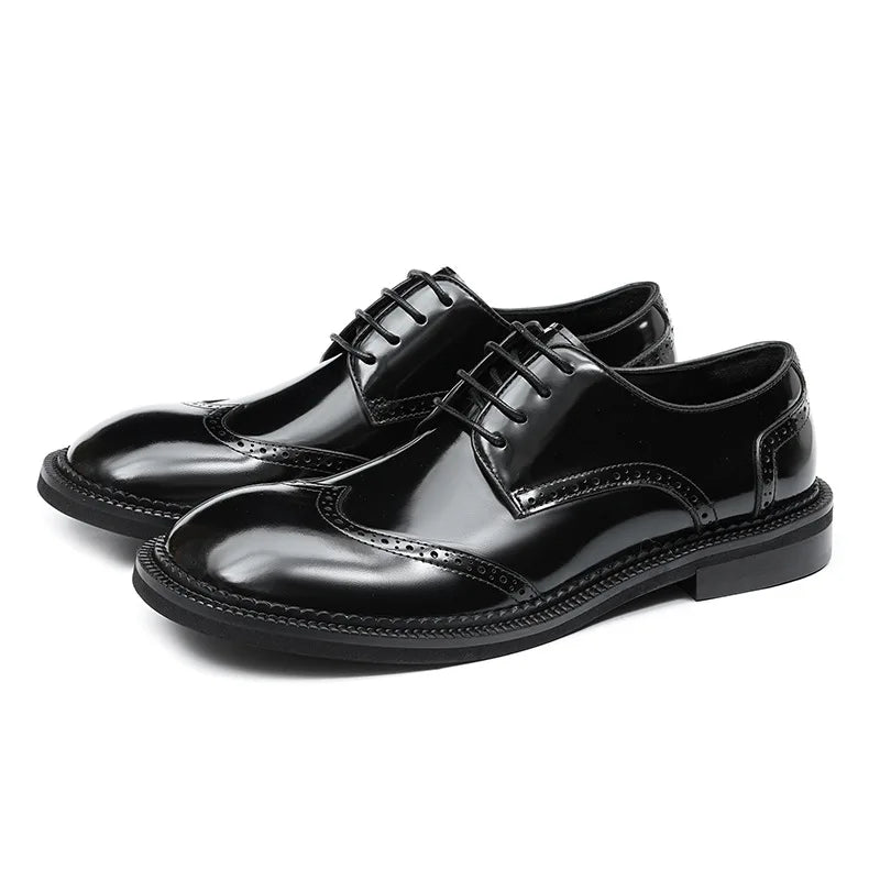 Men's Dress Brogues – Retro Handmade – Genuine Leather – Brown | KIMLUD