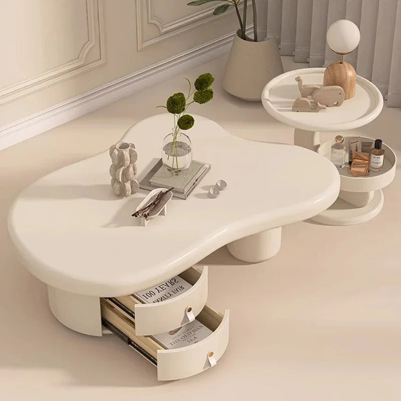 Solid Wood Coffee Table Minimalist Modern Space Saving — White | KIMLUD