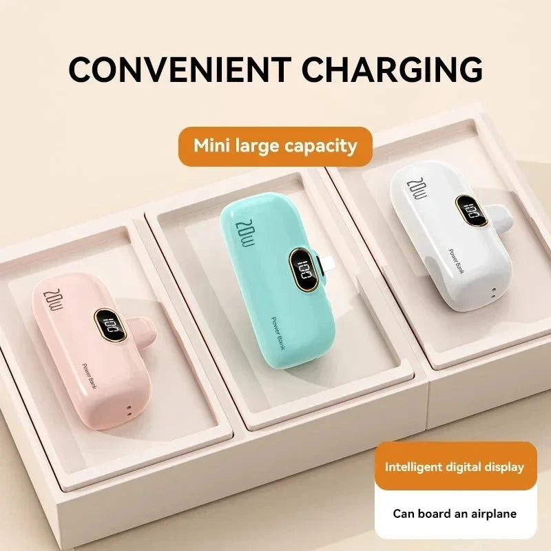 Mini Power Bank 2000/5000mAh Built Cable Portable Mobile Charger Fast Charger Spare Battery Capsule Power bank For iPhone Type-C