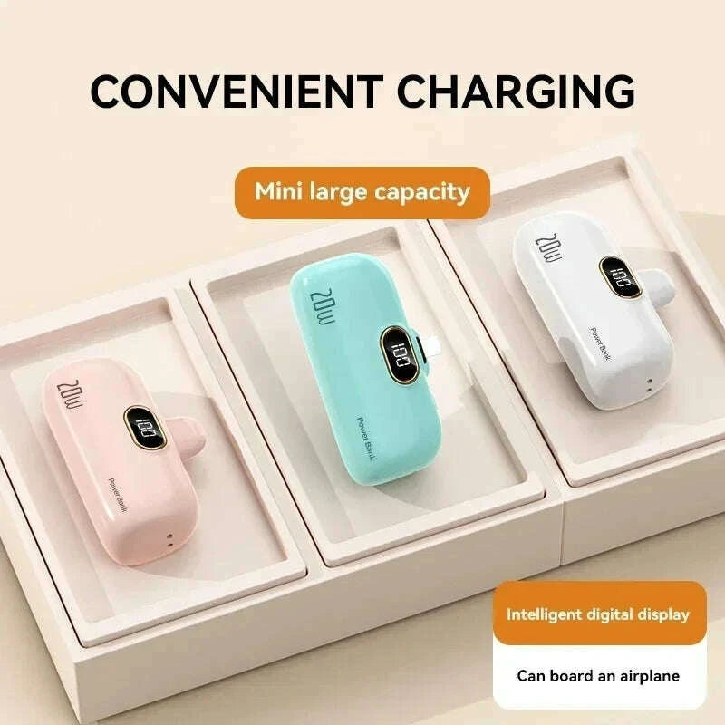 KIMLUD, Mini Power Bank 2000/5000mAh Built Cable Portable Mobile Charger Fast Charger Spare Battery Capsule Power bank For iPhone Type-C, KIMLUD Womens Clothes
