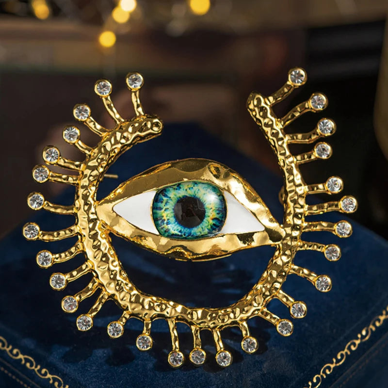 Exaggerated Devil's Eye Brooch Baroque Pearl Tassel for Men Women Unisex Pin Jewelry European And American Vintage