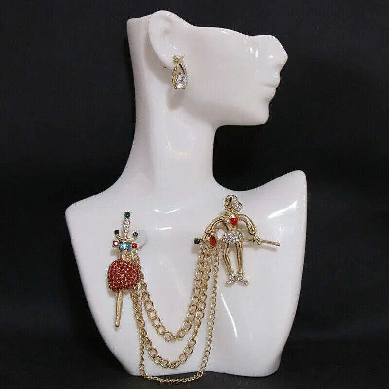 KIMLUD, Vintage Fashion Black Crystal Sparkling Rhinestone Brooch Creative Lapel Pin Medieval Design Long Chain Brooches Autumn Winter, KIMLUD Womens Clothes