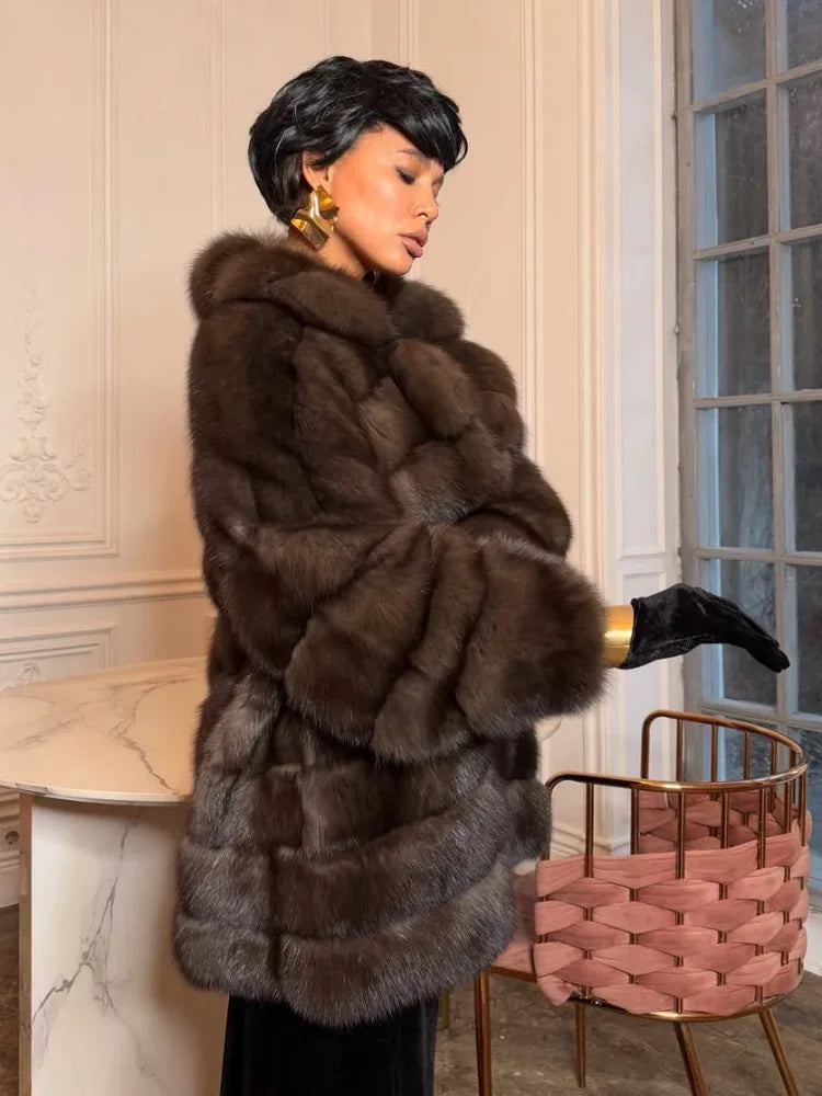 Fashion Patchwork Faux Fur Coat Women Casual Full Sleeve Lapel Loose Long Staple Plush Jacket 2025 New Winter Street Wear New