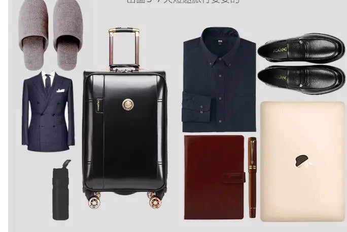 PU Leather Suitcases With Wheels - Black | KIMLUD