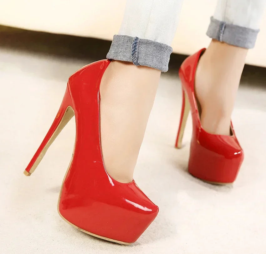Pumps – Platform Slip-On – Patent Leather – Black | KIMLUD