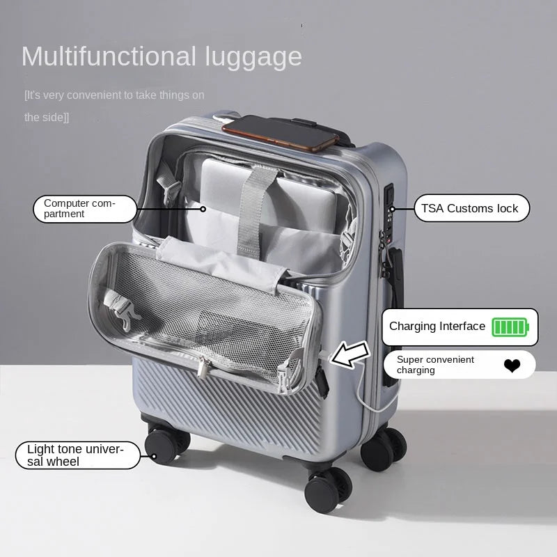 Luggage Front Opening Combination Box Charging Interface Multi-Function Trolley Box 20" Boarding Luggage Silent Universa Wheel