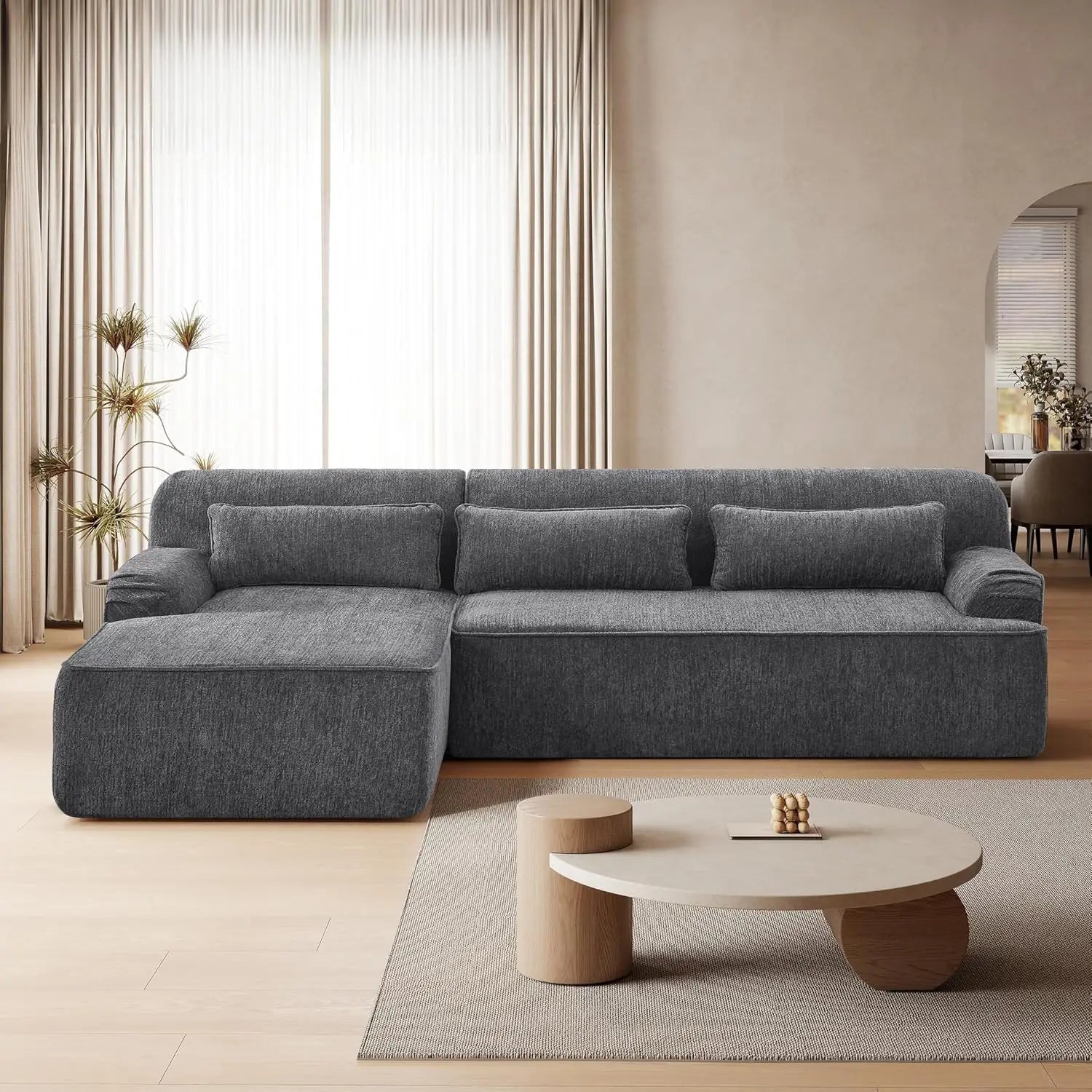 Chenille L-Shaped Sectional Sofa Left-Facing 102in — Moss Green | KIMLUD