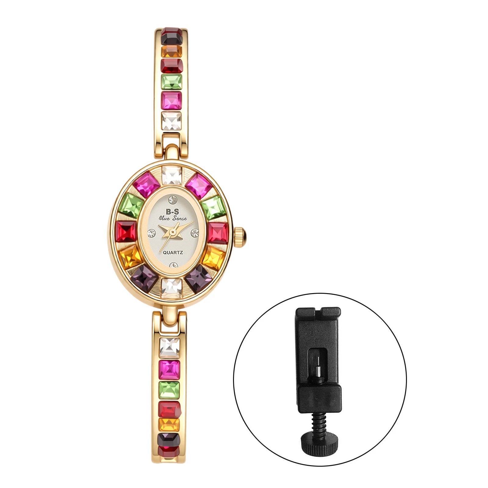 Diamond Bracelet Watch Oval Case Shell Dial — Ivory | KIMLUD