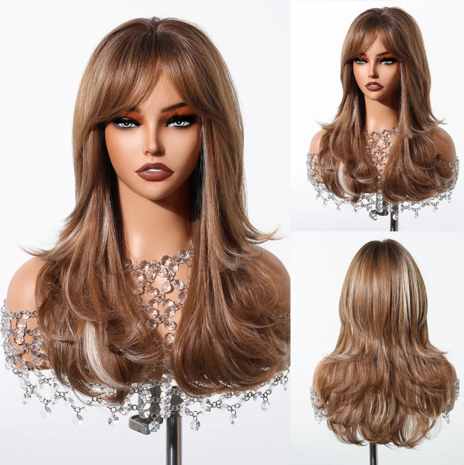 Wig – Medium-Length Layered Straight Bangs – Synthetic Hair – Grey | KIMLUD