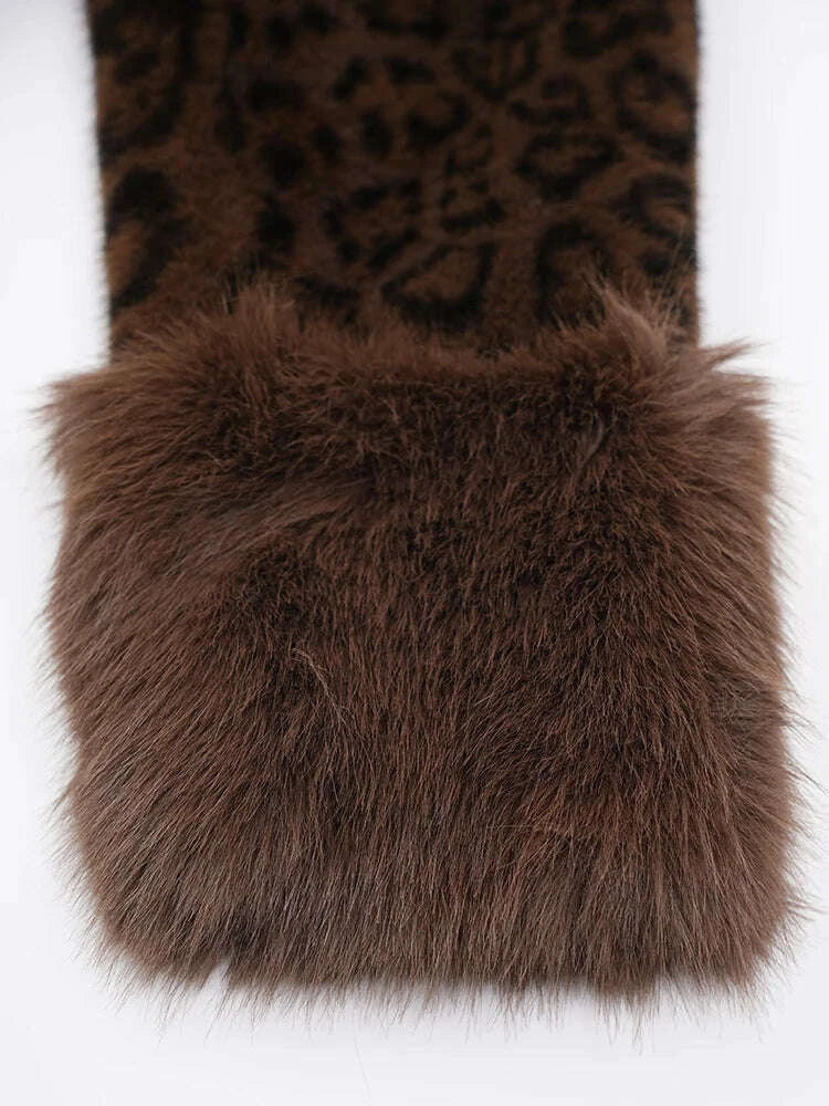 KIMLUD, ZMEENNA Brown Leoppard Print Big Size Long Faux Fur Jacket New Lapel Long Sleeve Women Coat Fashion Autumn Winter 2024 ZM593, KIMLUD Womens Clothes