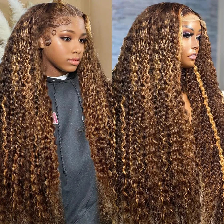 Lace Front Wig – 30 Inch – Deep Wave – Honey Brown Ombre | KIMLUD