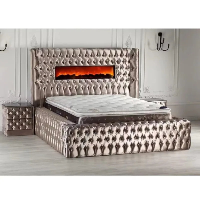 Deluxe Bedroom Furniture Set King Bed Classic Upper Set Diamond Tufted