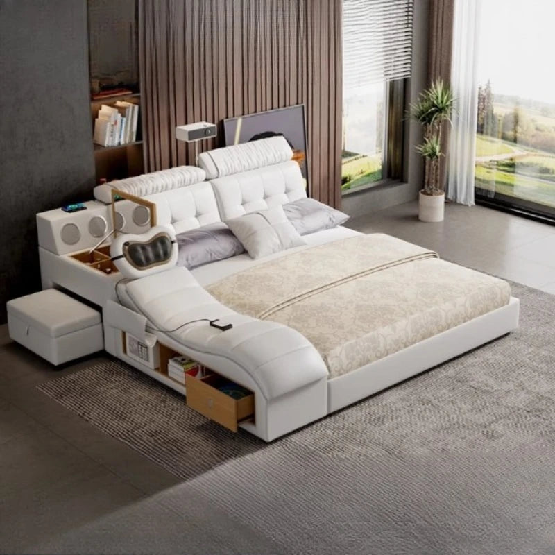multifunctional king size Double bed bases bed frame storage twin letto matrimoniale Massage chair projector bedroom furniture