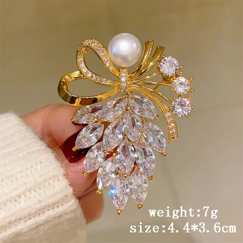 Gold-Tone Ribbon Bow Brooch With Faux Pearl Accent — Gold | KIMLUD