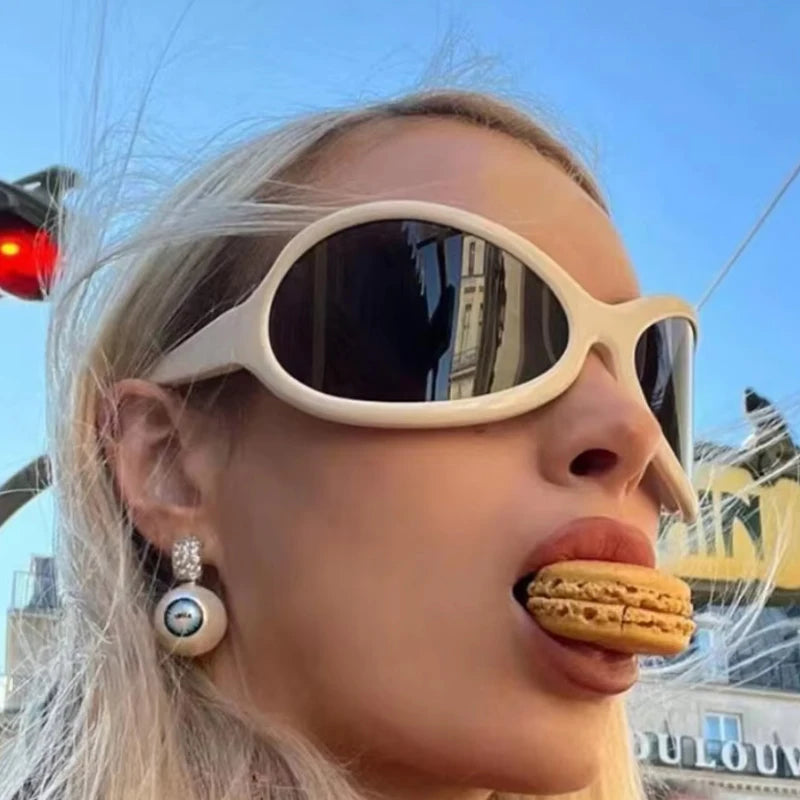 Motorcycle Fashion Brand Y2K Punk Sunglasses Goggle New Women Men Oval Sports Sun Glasses Female Oversized Driving Goggles