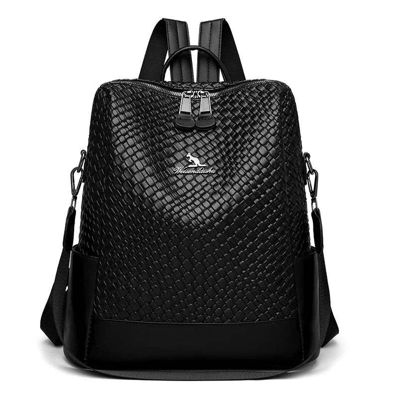 Leather Backpack Softback Large Capacity — Black | KIMLUD