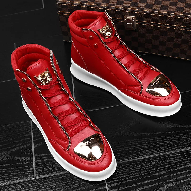 Spring and Autumn New Men Casual Shoes Non-slip Breathable Shoes Gold Sneaker High Top Leather Shoe Outdoor Big Size 45 46 47 48