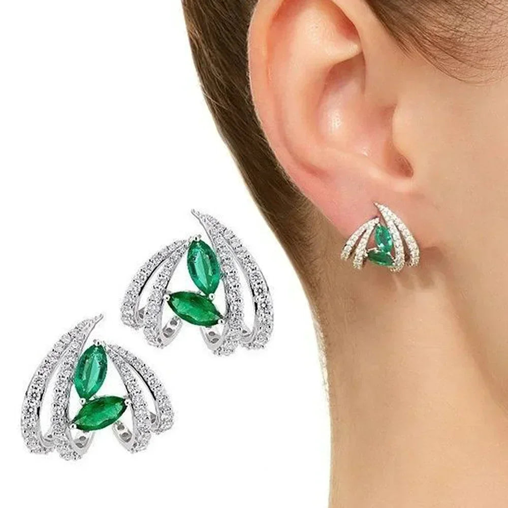 Cubic Zirconia Drop Earrings Water-Drop Inlaid — Emerald | KIMLUD