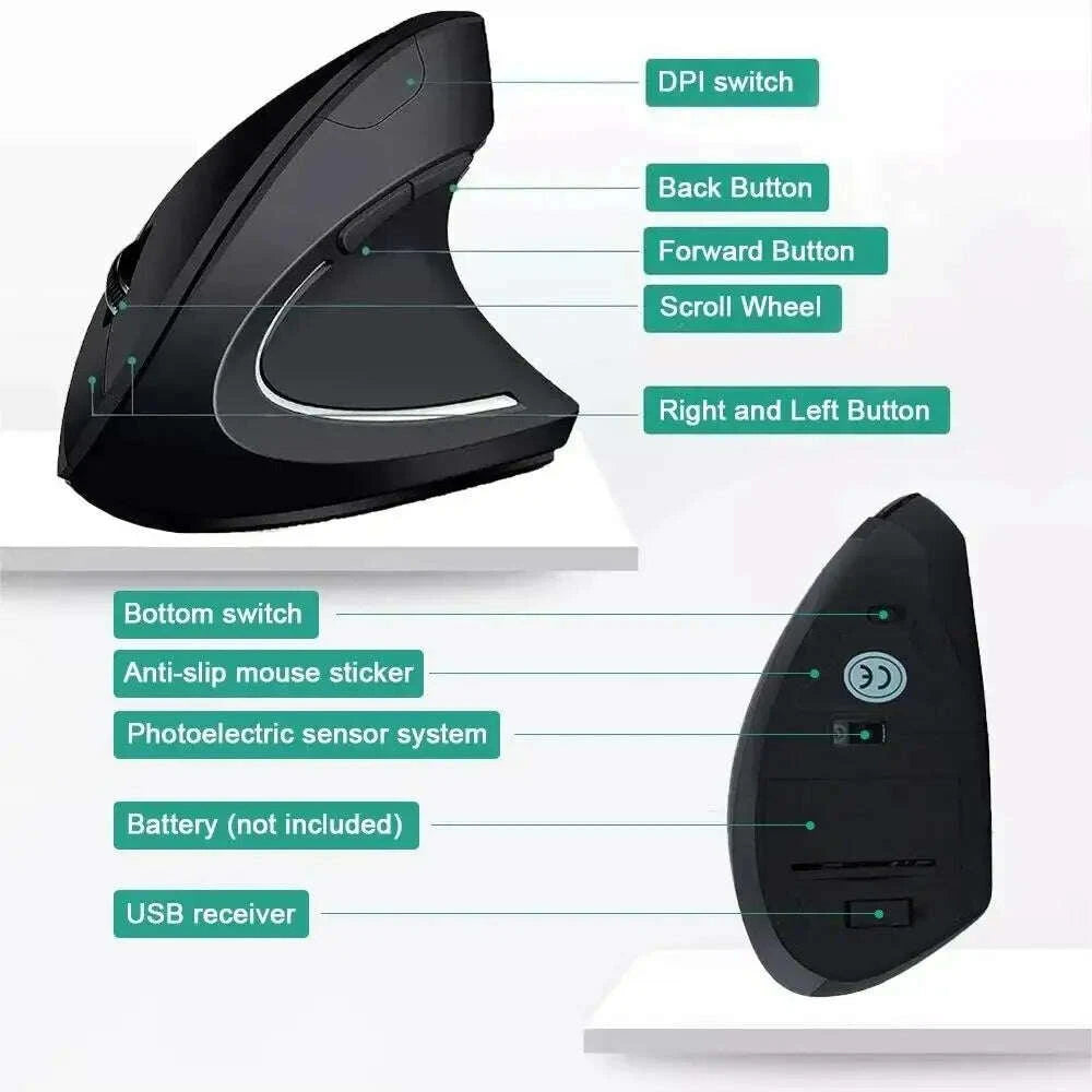 KIMLUD, Wireless Bluetooth Vertical Mouse 800 1200 1600 DPI 6 Button Personalised Side Grip Ergonomic 2.4G Mute Gaming PC Computer Mouse, KIMLUD Womens Clothes
