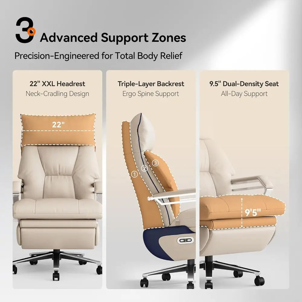 Bamboo Dual-Motor Executive Office Chair — Beige | KIMLUD