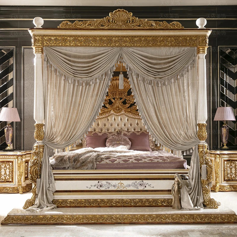 European Aesthetics Bed Romantic Wooden Modern Trendy Lounge Designer Simple Bed Princess Letto Matrimoniale Lounge Furniture