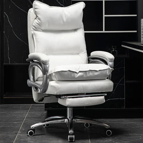 Leather Executive Chair Ergonomic High Back 135-Degree Footrest Recliner With Lumbar Massage — Black | KIMLUD