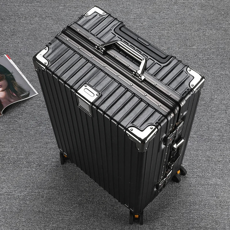 Premium Durable Aluminum Ribbed Luggage Large Capacity — Silver | KIMLUD