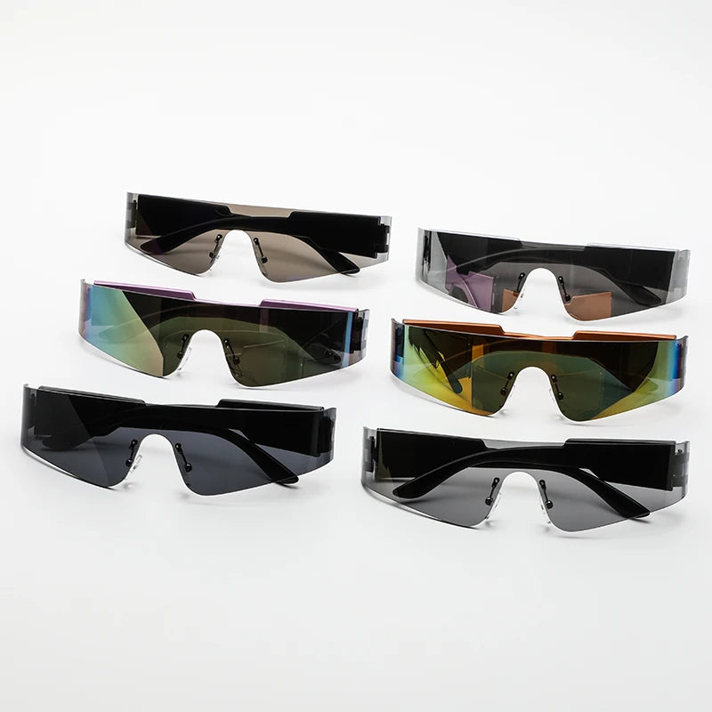 Cycling Punk Eyeglasses Wrap Around Mirrored Lenses — Black | KIMLUD
