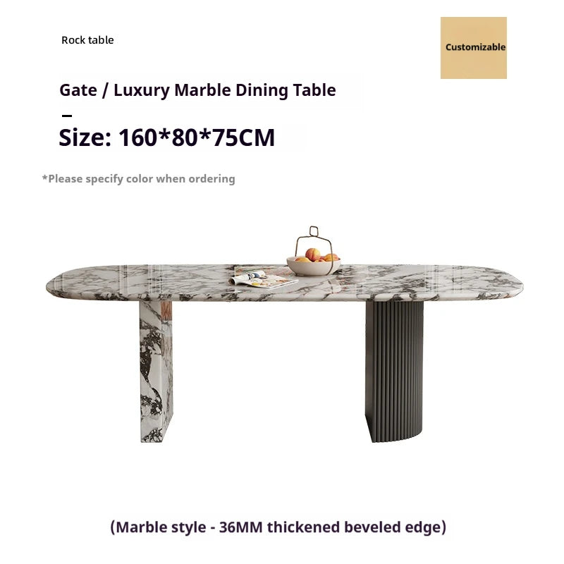 Luxury French Rectangle Marble Table, Cream Aesthetic Designer Villa Furniture, Trendy Natural Stone Dining Table