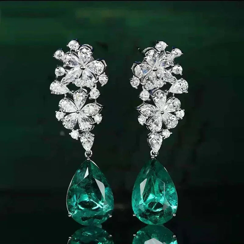 Cubic Zirconia Drop Earrings Water-Drop Inlaid — Emerald | KIMLUD