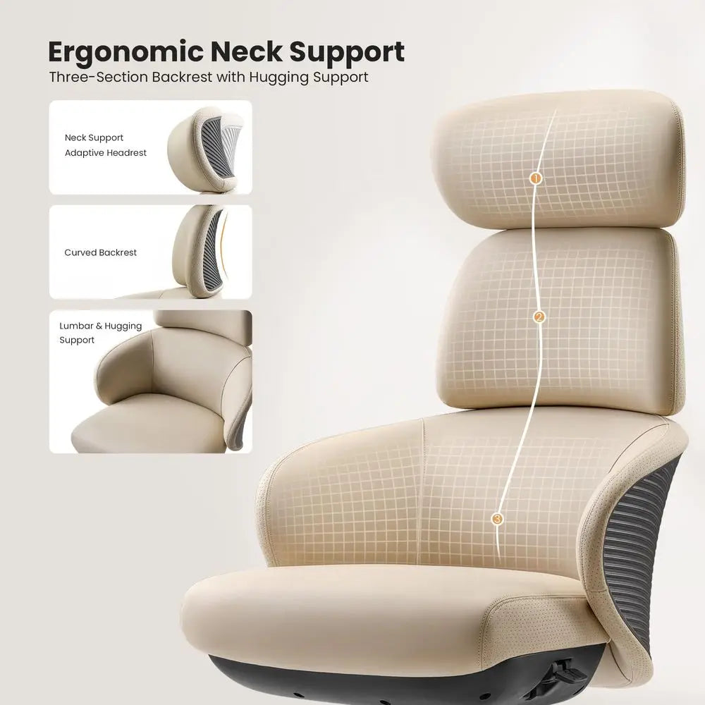 Leather Desk Chair With Wheels And Headrest — Black | KIMLUD