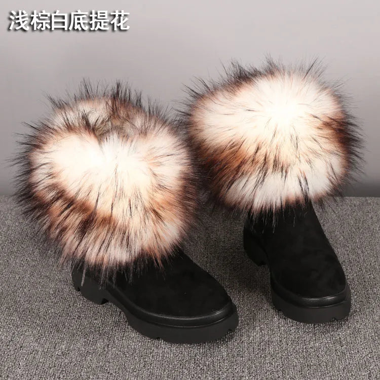 Faux Fur Boots Leg Warmer Cuffs Elastic DIY Accessory — Black | KIMLUD