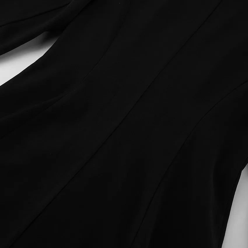 2025 Autumn and Winter New Fashion Black Small Suit Solid Jacket Design Sense Lace Splicing Commuting Long Sleeved Top Coat